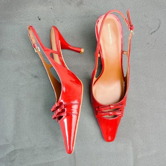 Reformation Noreen Red Slingback Heels Size 7.5 3” Heel - Picture 4 of 9